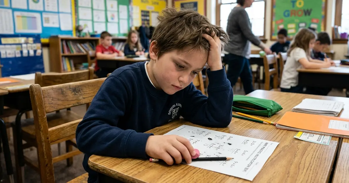 frustrated child struggling with teaching math to kids with ADHD